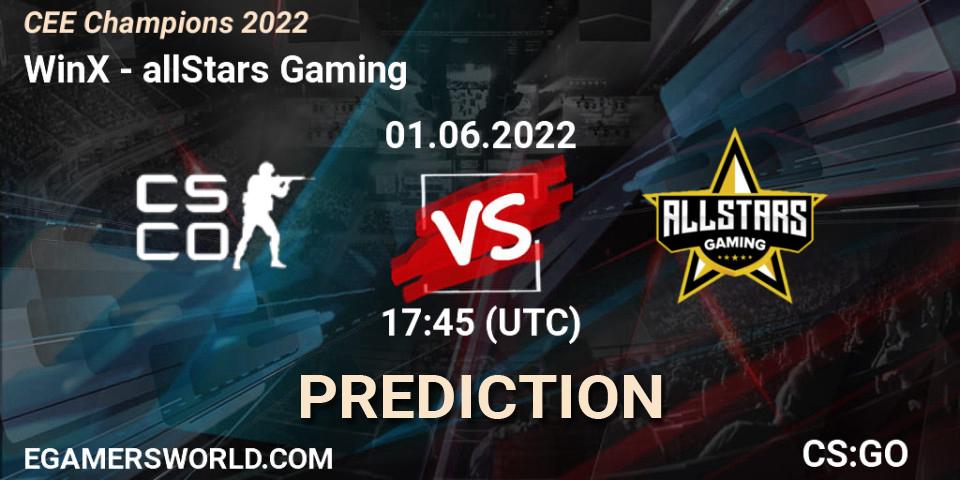 WinX vs allStars Gaming: Match Prediction. 01.06.2022 at 17:45, Counter-Strike (CS2), CEE Champions 2022