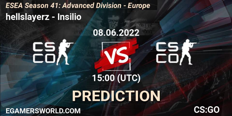 hellslayerz vs Insilio: Match Prediction. 08.06.2022 at 15:00, Counter-Strike (CS2), ESEA Season 41: Advanced Division - Europe
