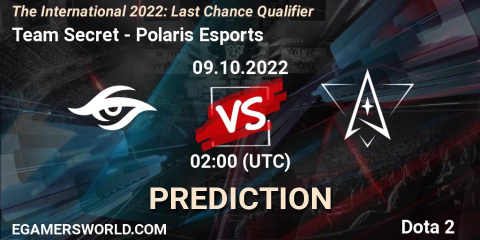 Team Secret vs Polaris Esports: Match Prediction. 09.10.22, Dota 2, The International 2022: Last Chance Qualifier