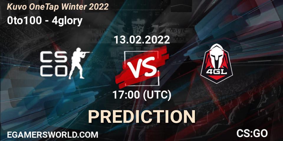 0to100 vs 4glory: Match Prediction. 13.02.2022 at 17:05, Counter-Strike (CS2), Kuvo OneTap Winter 2022