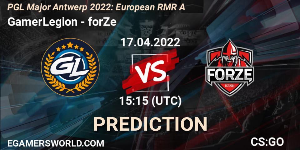 GamerLegion vs forZe: Match Prediction. 17.04.2022 at 16:35, Counter-Strike (CS2), PGL Major Antwerp 2022: European RMR A