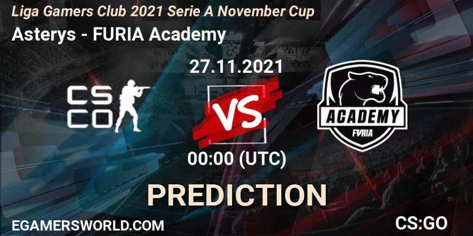 Asterys vs FURIA Academy: Match Prediction. 27.11.2021 at 00:00, Counter-Strike (CS2), Liga Gamers Club 2021 Serie A November Cup