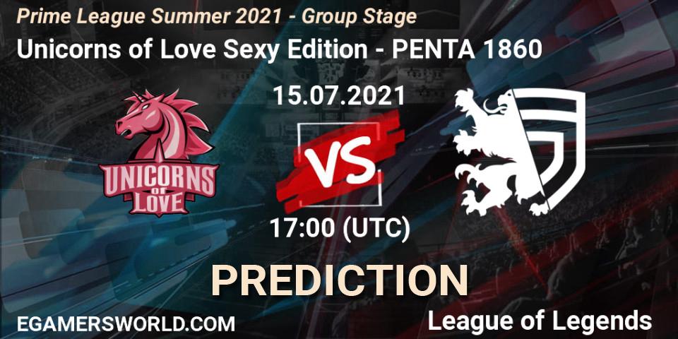 Unicorns of Love Sexy Edition vs PENTA 1860: Match Prediction. 15.07.2021 at 17:00, LoL, Prime League Summer 2021 - Group Stage