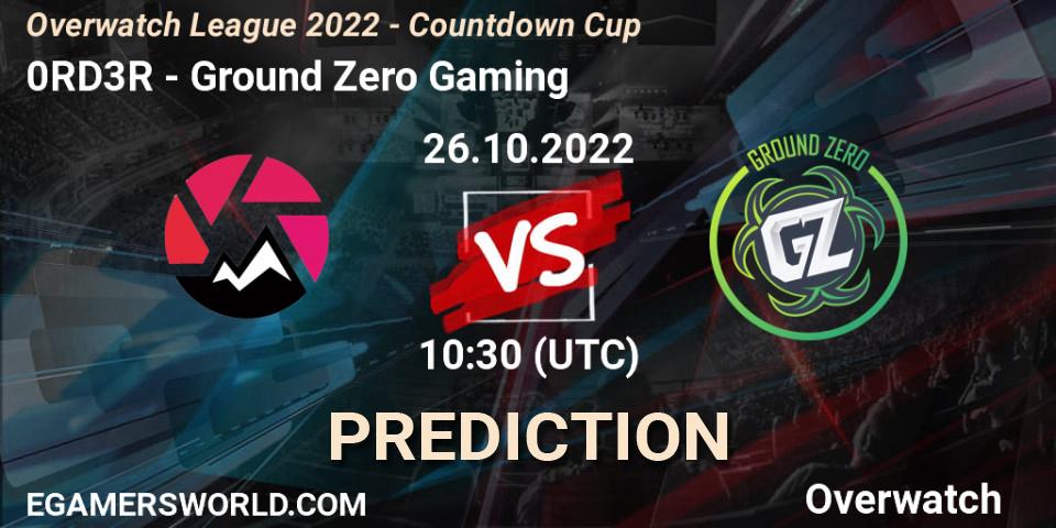 0RD3R vs Ground Zero Gaming: Match Prediction. 26.10.2022 at 10:14, Overwatch, Overwatch Contenders 2022 Shimada Showdown - Australia/New Zealand - October