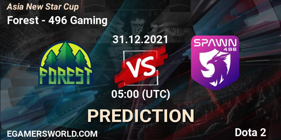 Forest vs 496 Gaming: Match Prediction. 31.12.2021 at 05:06, Dota 2, Asia New Star Cup