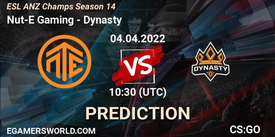 Nut-E Gaming vs Dynasty: Match Prediction. 04.04.2022 at 10:30, Counter-Strike (CS2), ESL ANZ Champs Season 14
