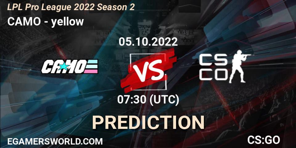 CAMO vs yellow: Match Prediction. 05.10.2022 at 07:45, Counter-Strike (CS2), LPL Pro League 2022 Season 2
