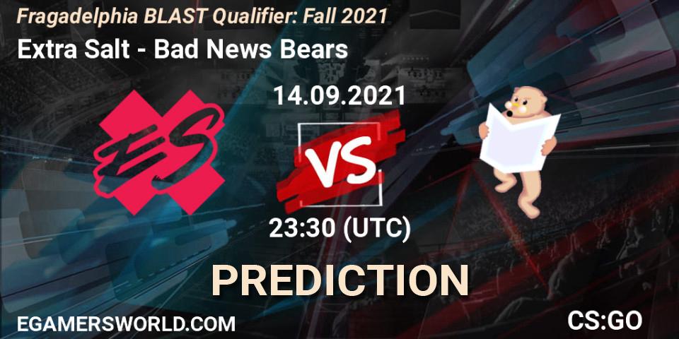 Extra Salt vs Bad News Bears: Match Prediction. 14.09.2021 at 23:30, Counter-Strike (CS2), Fragadelphia BLAST Qualifier: Fall 2021
