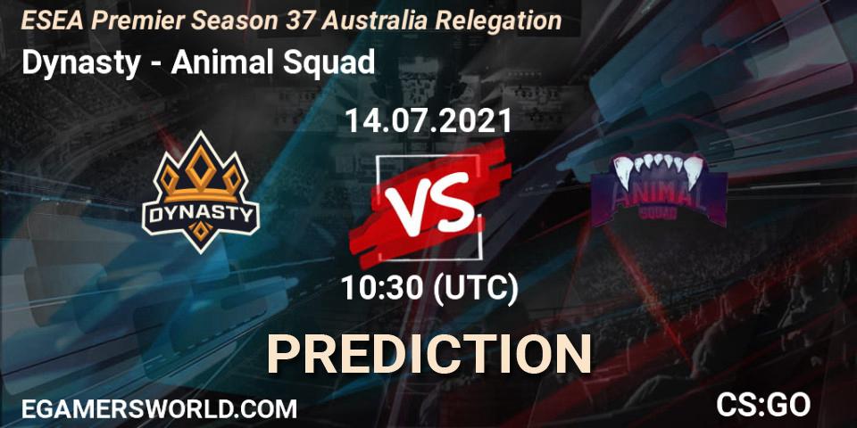 Dynasty vs Animal Squad: Match Prediction. 14.07.2021 at 11:00, Counter-Strike (CS2), ESEA Premier Season 37 Australia Relegation