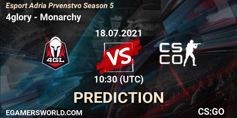 4glory vs Monarchy: Match Prediction. 18.07.2021 at 10:30, Counter-Strike (CS2), Esport Adria Prvenstvo Season 5