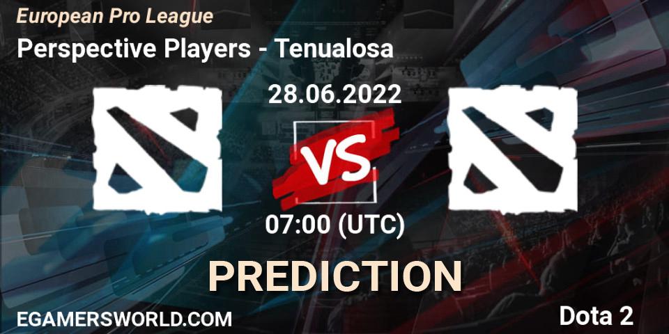 Perspective Players vs Tenualosa: Match Prediction. 28.06.2022 at 07:21, Dota 2, European Pro League