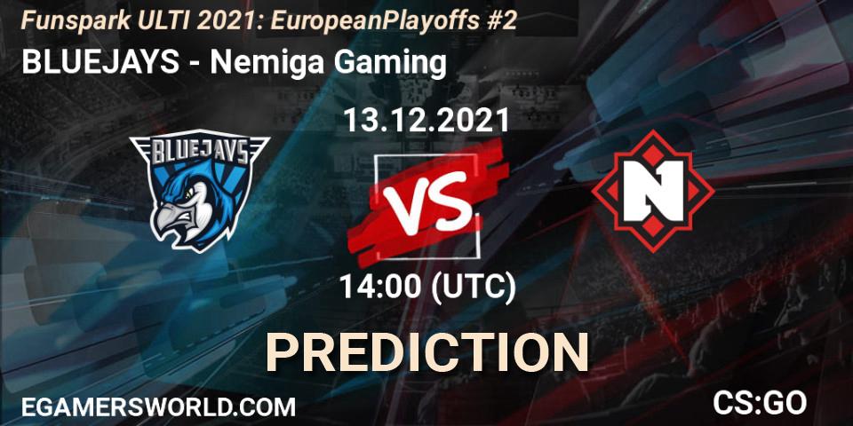 BLUEJAYS vs Nemiga Gaming: Match Prediction. 13.12.2021 at 14:00, Counter-Strike (CS2), Funspark ULTI 2021: European Playoffs #2