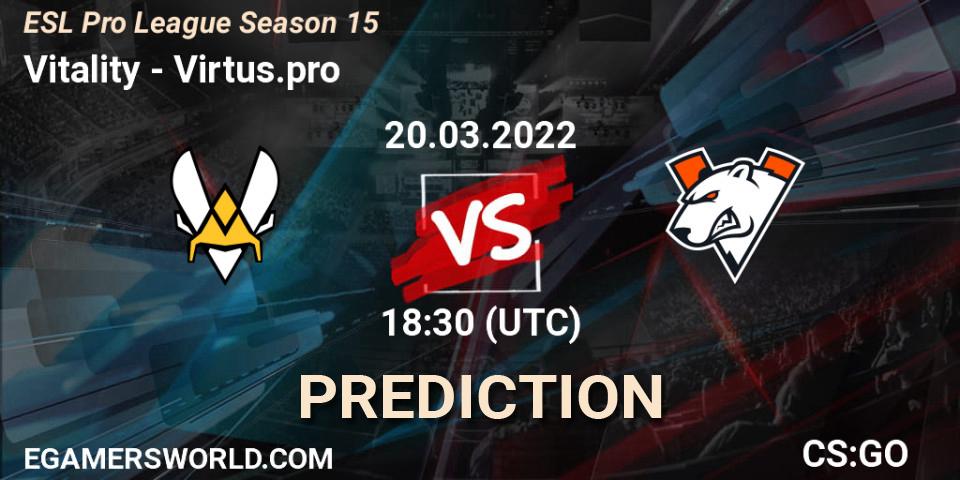 Vitality vs Outsiders: Match Prediction. 20.03.2022 at 19:00, Counter-Strike (CS2), ESL Pro League Season 15
