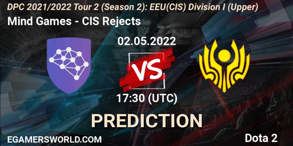 Mind Games vs CIS Rejects: Match Prediction. 02.05.22, Dota 2, DPC 2021/2022 Tour 2 (Season 2): EEU(CIS) Division I (Upper)