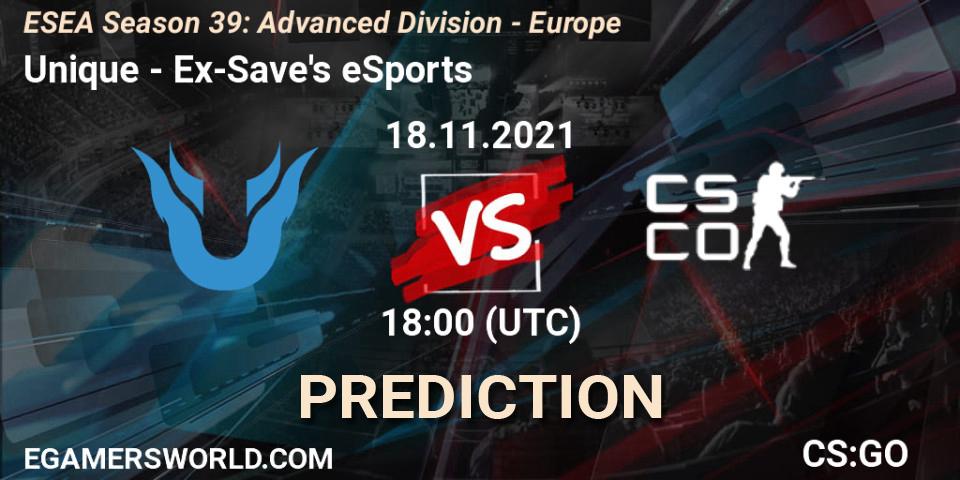 Unique vs Ex-Save's eSports: Match Prediction. 18.11.2021 at 18:00, Counter-Strike (CS2), ESEA Season 39: Advanced Division - Europe