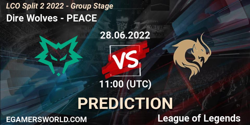 Dire Wolves vs PEACE: Match Prediction. 28.06.2022 at 11:00, LoL, LCO Split 2 2022 - Group Stage