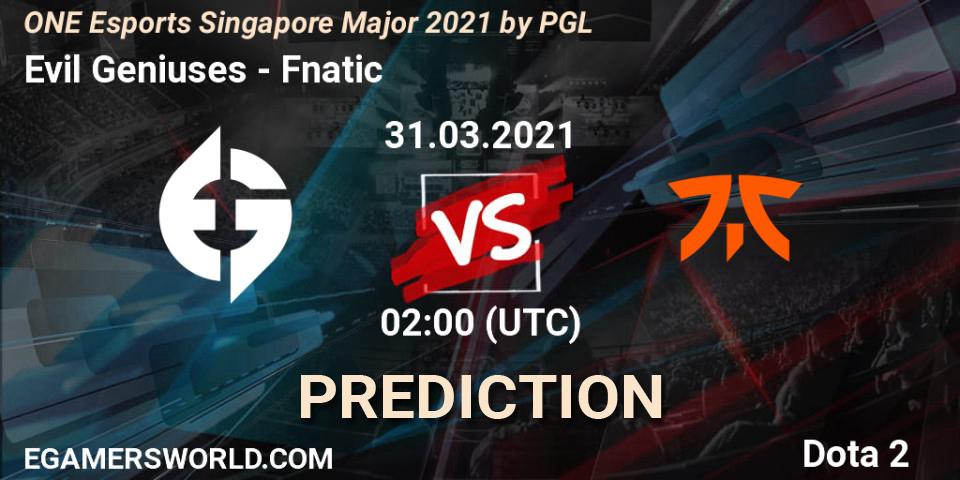 Evil Geniuses vs Fnatic: Match Prediction. 31.03.21, Dota 2, ONE Esports Singapore Major 2021