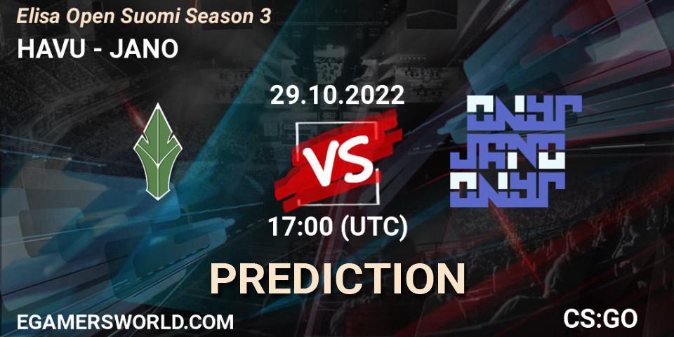 HAVU vs JANO: Match Prediction. 29.10.2022 at 17:00, Counter-Strike (CS2), Elisa Open Suomi Season 3