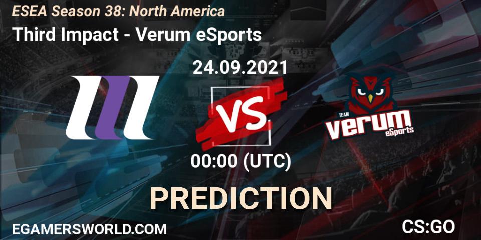 Third Impact vs Verum eSports: Match Prediction. 24.09.2021 at 00:00, Counter-Strike (CS2), ESEA Season 38: North America 