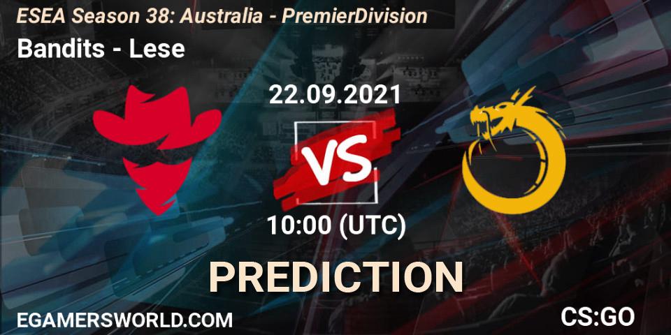 Bandits vs Lese: Match Prediction. 22.09.2021 at 10:00, Counter-Strike (CS2), ESEA Season 38: Australia - Premier Division