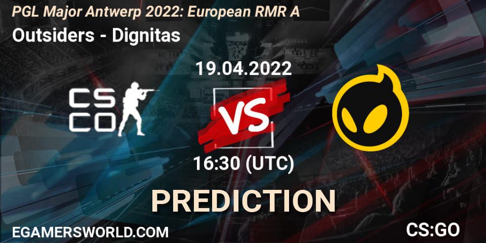 Outsiders vs Dignitas: Match Prediction. 19.04.2022 at 15:25, Counter-Strike (CS2), PGL Major Antwerp 2022: European RMR A
