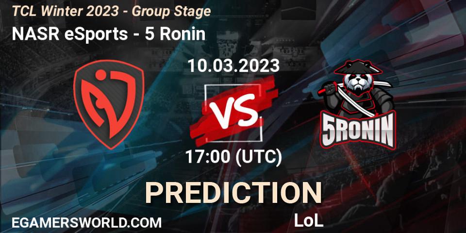 NASR eSports vs 5 Ronin: Match Prediction. 17.03.2023 at 17:00, LoL, TCL Winter 2023 - Group Stage