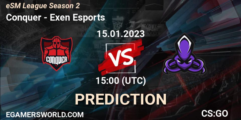 Conquer vs Exen Esports: Match Prediction. 15.01.2023 at 15:00, Counter-Strike (CS2), eSM League Season 2