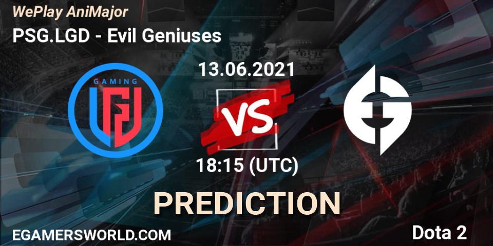 PSG.LGD vs Evil Geniuses: Match Prediction. 13.06.2021 at 18:15, Dota 2, WePlay AniMajor 2021