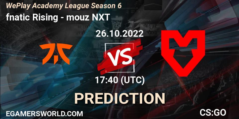 fnatic Rising vs mouz NXT: Match Prediction. 26.10.2022 at 18:30, Counter-Strike (CS2), WePlay Academy League Season 6