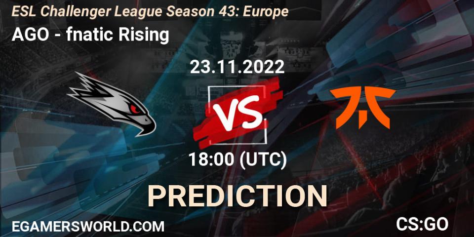 AGO vs fnatic Rising: Match Prediction. 23.11.2022 at 18:00, Counter-Strike (CS2), ESL Challenger League Season 43: Europe