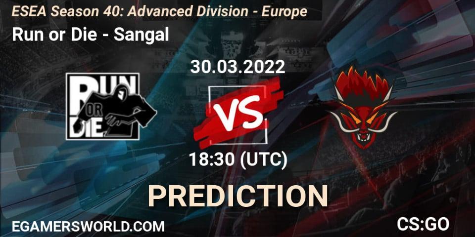 Run or Die vs Sangal: Match Prediction. 30.03.2022 at 17:00, Counter-Strike (CS2), ESEA Season 40: Advanced Division - Europe