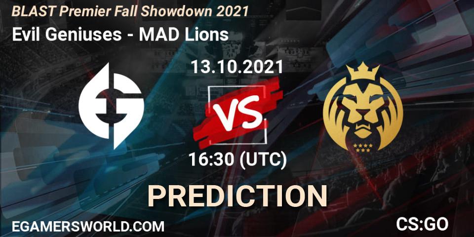 Evil Geniuses vs MAD Lions: Match Prediction. 15.10.2021 at 10:30, Counter-Strike (CS2), BLAST Premier Fall Showdown 2021
