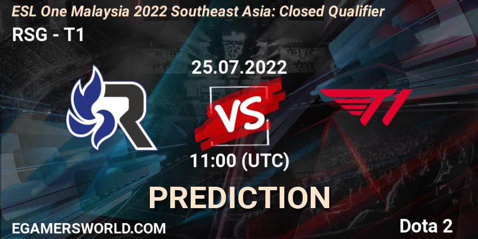RSG vs T1: Match Prediction. 25.07.2022 at 11:00, Dota 2, ESL One Malaysia 2022 Southeast Asia: Closed Qualifier