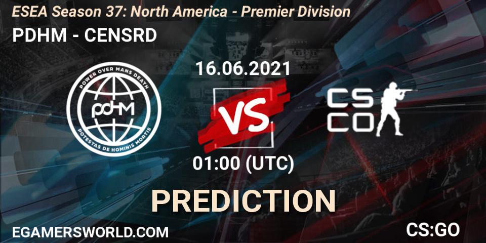 PDHM vs CENSRD: Match Prediction. 16.06.2021 at 01:00, Counter-Strike (CS2), ESEA Season 37: North America - Premier Division