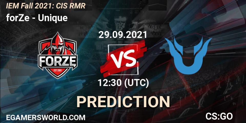 forZe vs Unique: Match Prediction. 29.09.2021 at 12:50, Counter-Strike (CS2), IEM Fall 2021: CIS RMR