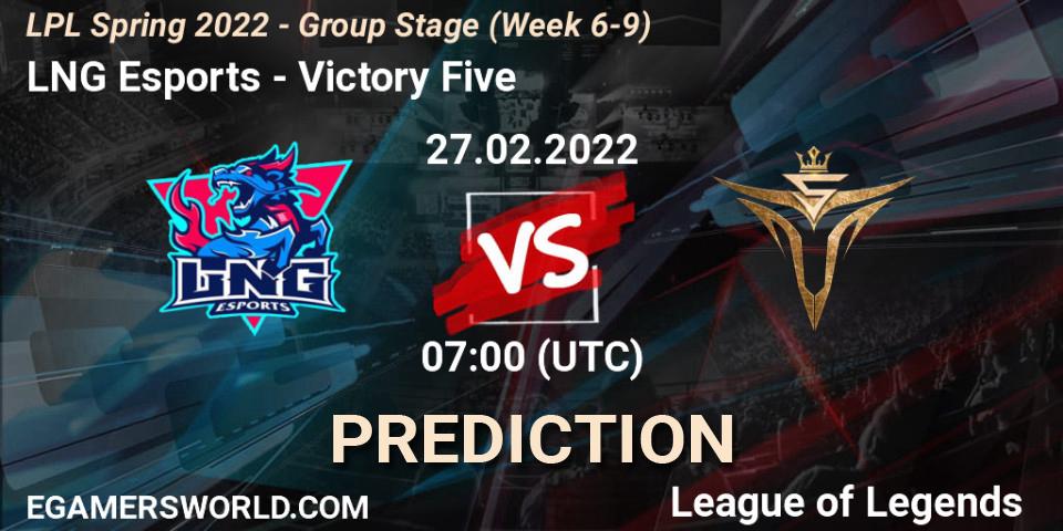 LNG Esports vs Victory Five: Match Prediction. 27.02.2022 at 12:45, LoL, LPL Spring 2022 - Group Stage (Week 6-9)
