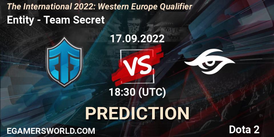 Entity vs Team Secret: Match Prediction. 17.09.2022 at 18:34, Dota 2, The International 2022: Western Europe Qualifier