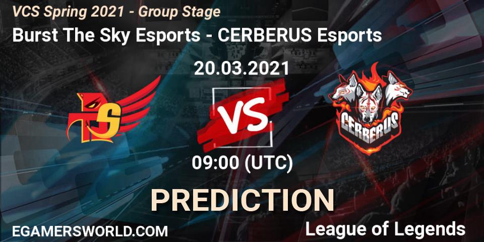 Burst The Sky Esports vs CERBERUS Esports: Match Prediction. 20.03.2021 at 10:00, LoL, VCS Spring 2021 - Group Stage