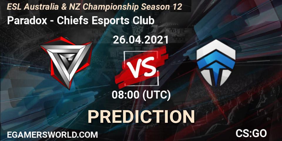 Paradox vs Chiefs Esports Club: Match Prediction. 26.04.2021 at 08:00, Counter-Strike (CS2), ESL Australia & NZ Championship Season 12