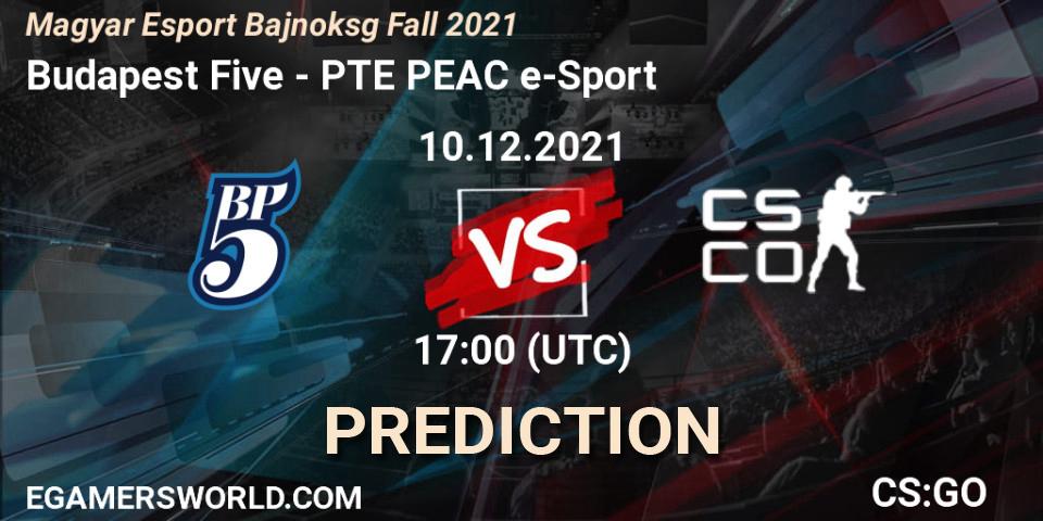 Budapest Five vs PTE PEAC e-Sport: Match Prediction. 10.12.2021 at 17:00, Counter-Strike (CS2), Magyar Esport Bajnokság Fall 2021