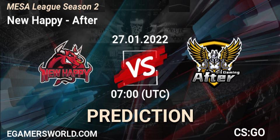 New Happy vs After: Match Prediction. 27.01.2022 at 07:00, Counter-Strike (CS2), MESA League Season 2