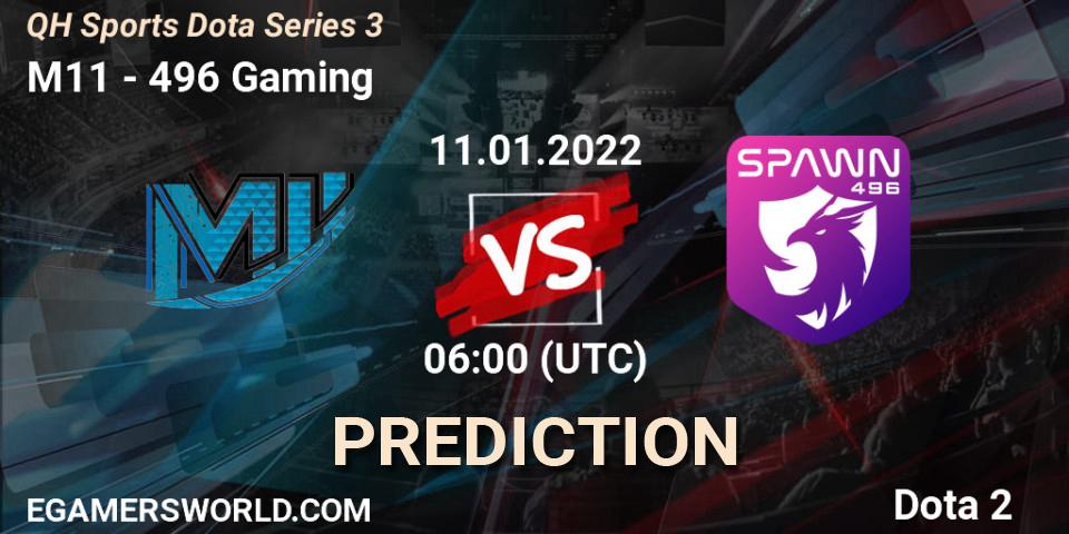 M11 vs 496 Gaming: Match Prediction. 11.01.2022 at 06:12, Dota 2, QH Sports Dota Series 3
