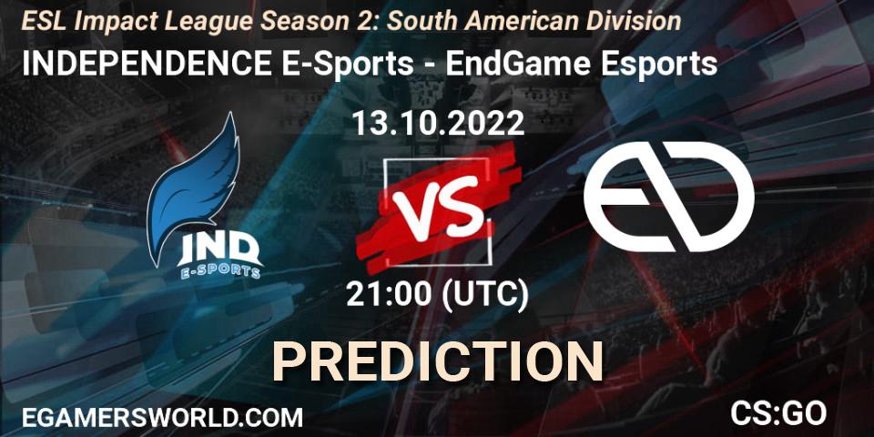 INDEPENDENCE E-Sports vs EndGame Esports: Match Prediction. 13.10.2022 at 21:00, Counter-Strike (CS2), ESL Impact League Season 2: South American Division