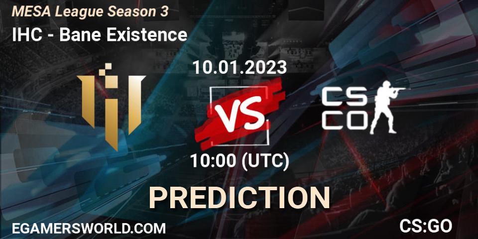 IHC vs Bane Existence: Match Prediction. 16.01.2023 at 11:00, Counter-Strike (CS2), MESA League Season 3