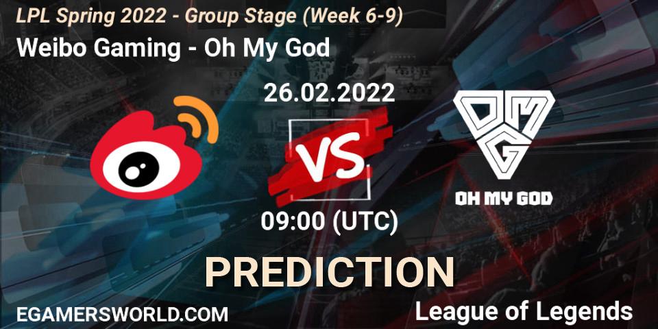 Weibo Gaming vs Oh My God: Match Prediction. 26.02.2022 at 10:00, LoL, LPL Spring 2022 - Group Stage (Week 6-9)