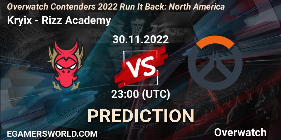 Kryix vs Rizz Academy: Match Prediction. 30.11.2022 at 23:00, Overwatch, Overwatch Contenders 2022 Run It Back: North America