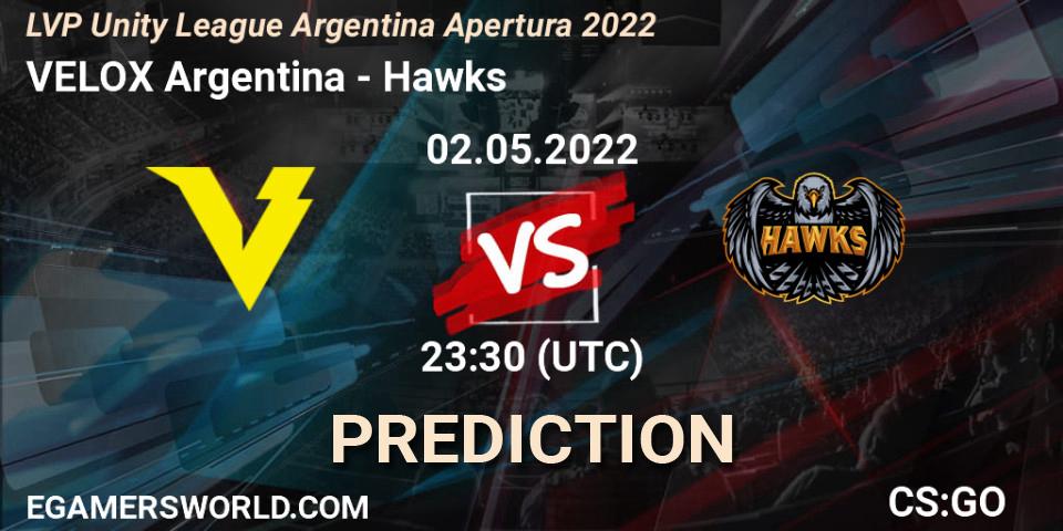 VELOX Argentina vs Hawks: Match Prediction. 02.05.22, CS2 (CS:GO), LVP Unity League Argentina Apertura 2022
