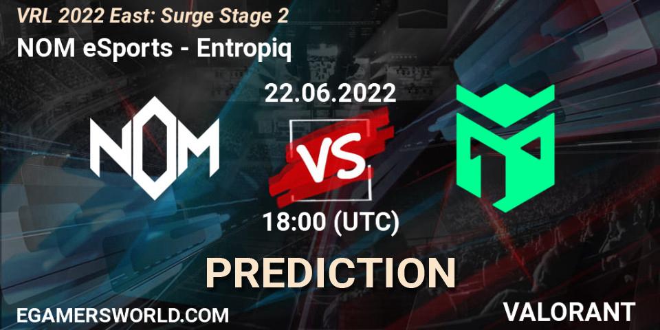 NOM eSports vs Entropiq: Match Prediction. 22.06.2022 at 18:10, VALORANT, VRL 2022 East: Surge Stage 2
