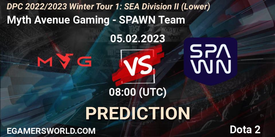 Myth Avenue Gaming vs SPAWN Team: Match Prediction. 05.02.23, Dota 2, DPC 2022/2023 Winter Tour 1: SEA Division II (Lower)