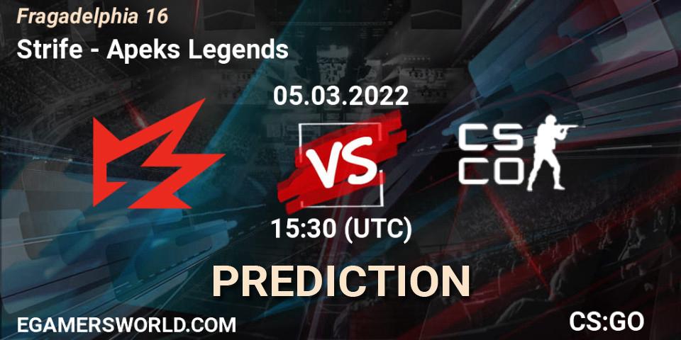 Strife vs Apeks Legends: Match Prediction. 05.03.2022 at 15:55, Counter-Strike (CS2), Fragadelphia 16